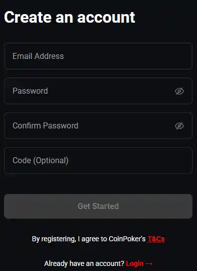 CoinPoker Login and register
